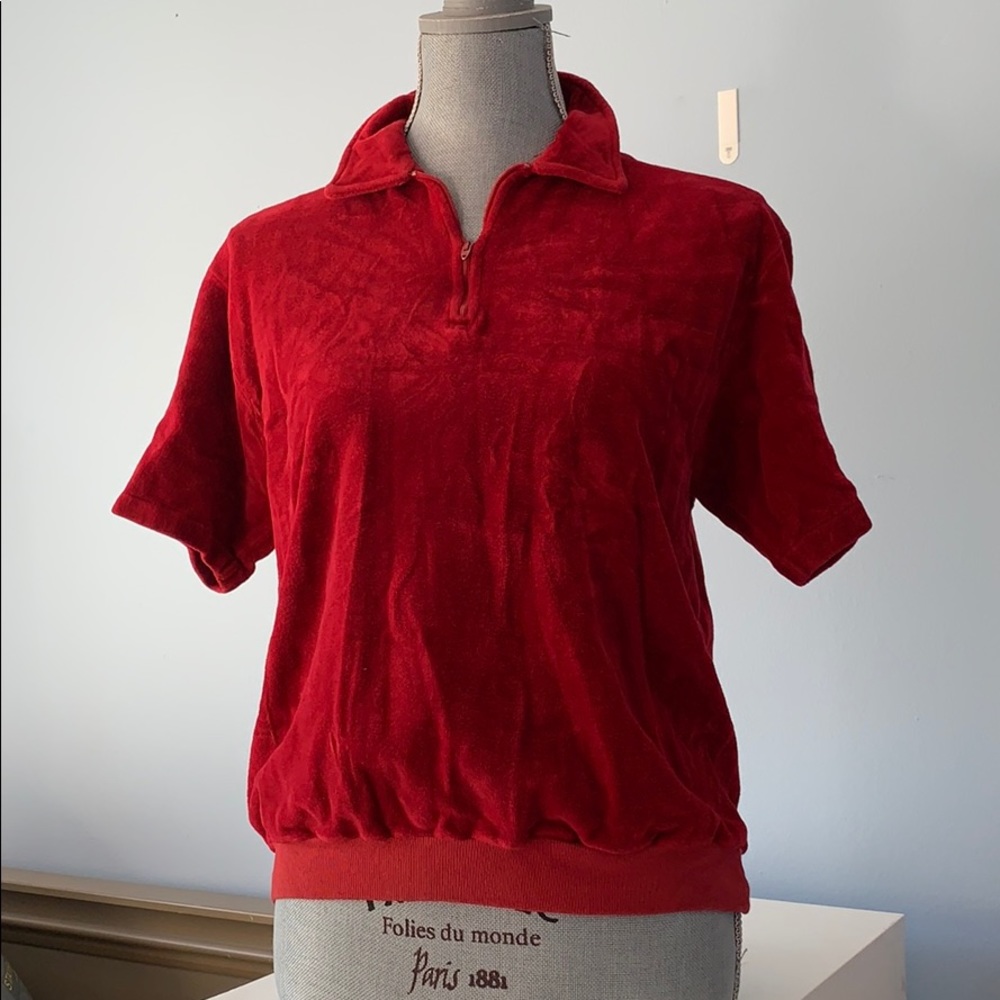 Vintage Maywood red velour zip polo